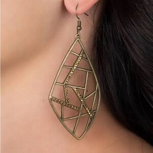 Brass geometric earrings with brass gems, new
